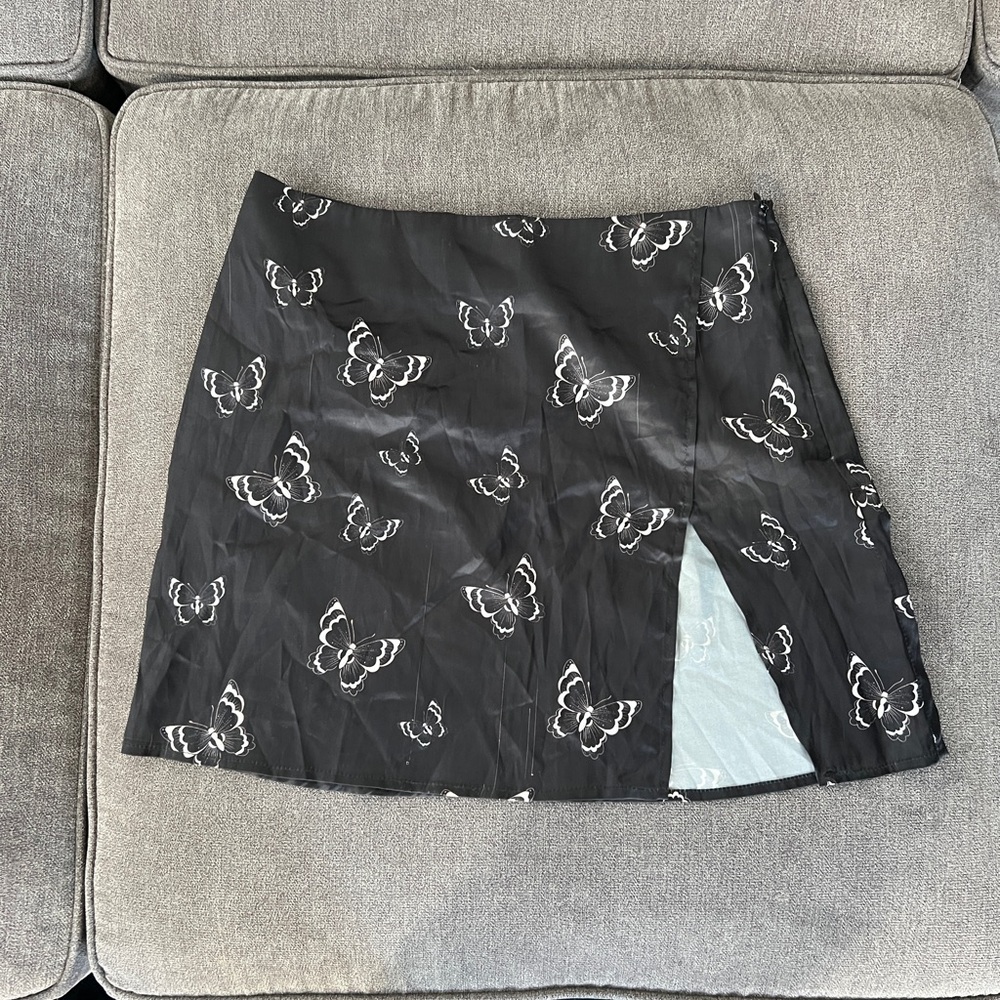 Black Butterfly Print Skirt